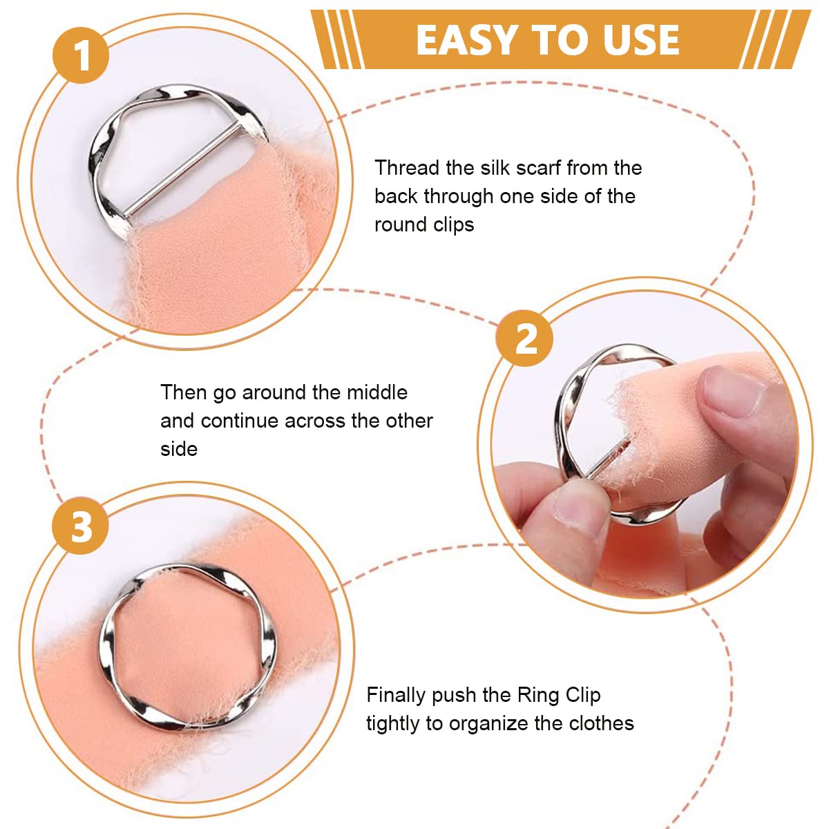 MAYCREATE 5Pcs Silk Scarf, Blouse, T-shirt Tie Rings Clips, Fashion Metal Clothes Circle Clip, Buckle Ring Wrap Holder for Women