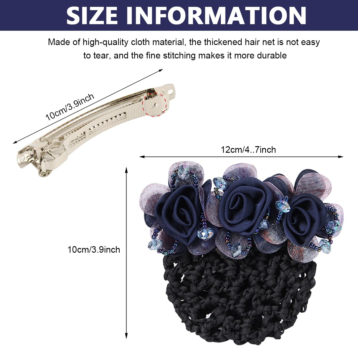 MAYCREATE Floral Hair Snood Net, Barrette Hair Bun Cover, Rhinestone Hair Bun Clips for Women, Lady Hair Bun Accessories Bun Maker Hairnet for Dancer Nurse Work or Daily