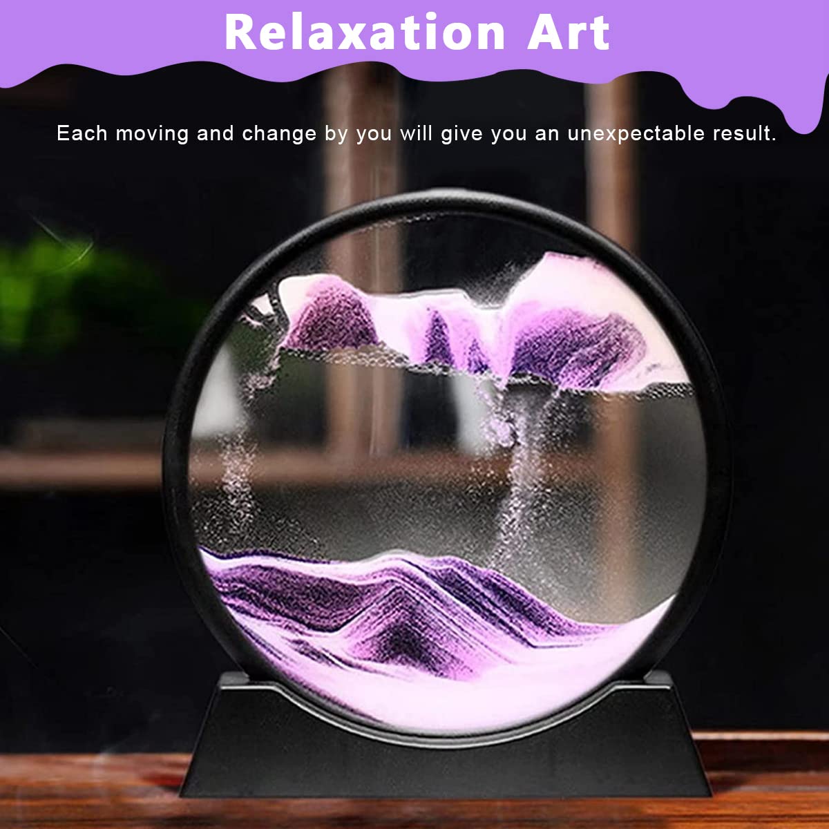 HASTHIP Moving Sand Art Picture Glass Liquid Painting, 3D Deep Sea Sandscape in Motion Display Flowing Sand Frame, Kid's Large Desktop Sand Art Toys, Relaxing Home and Office Decorations, Purple