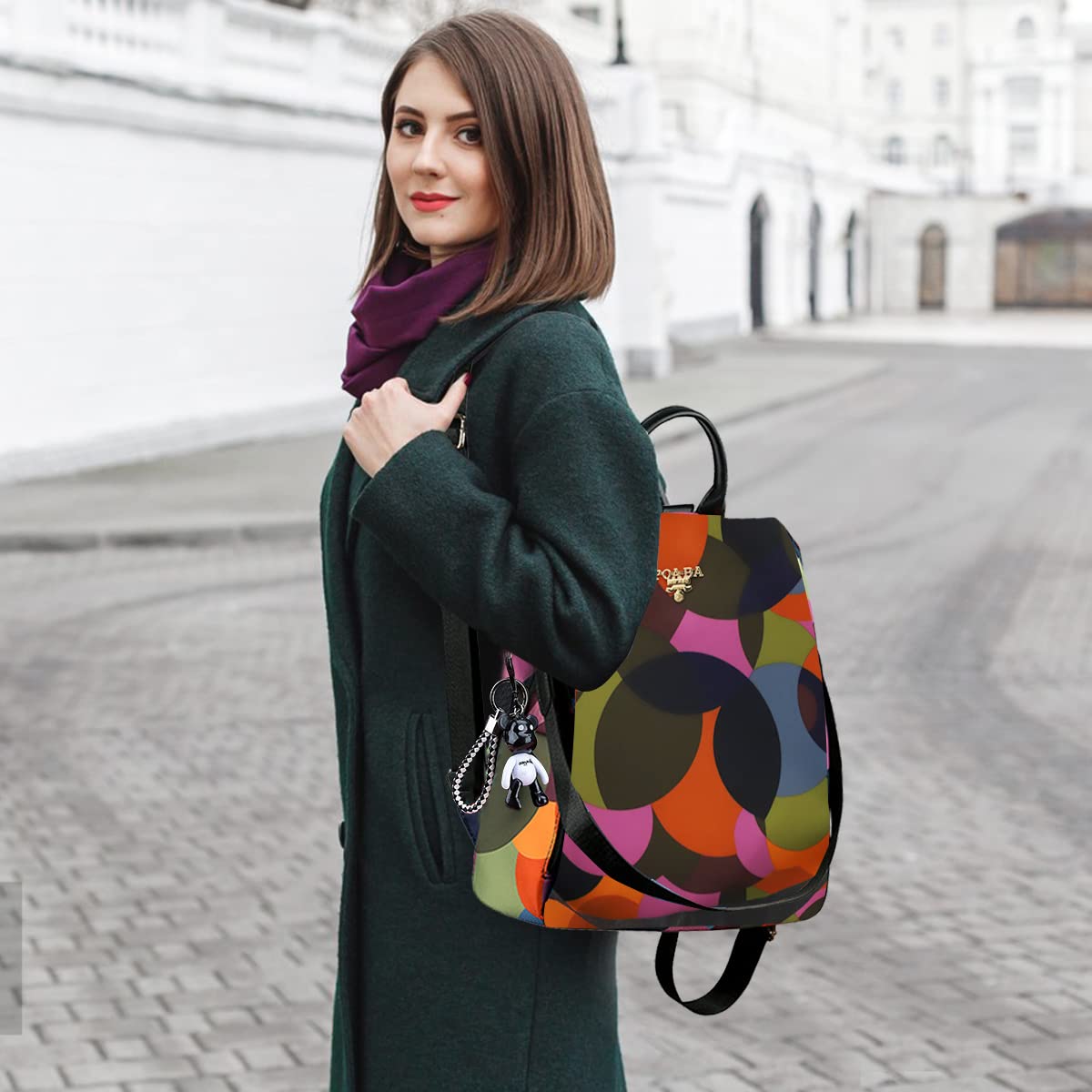 PALAY Leisure Style Backpacks for Women Travel Water-Resistant Backpack Geometric Print Shoulder Bags Oxford Cloth Backpack for Girls
