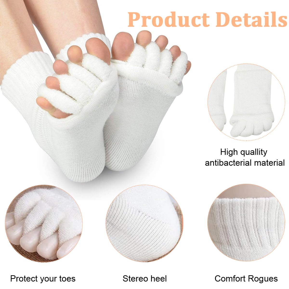 MAYCREATE 1 Pair Women Toe Separator Socks Yoga Sports GYM Foot Alignment Pain Massage Toeless Socks, Prevent Foot Cramps, White