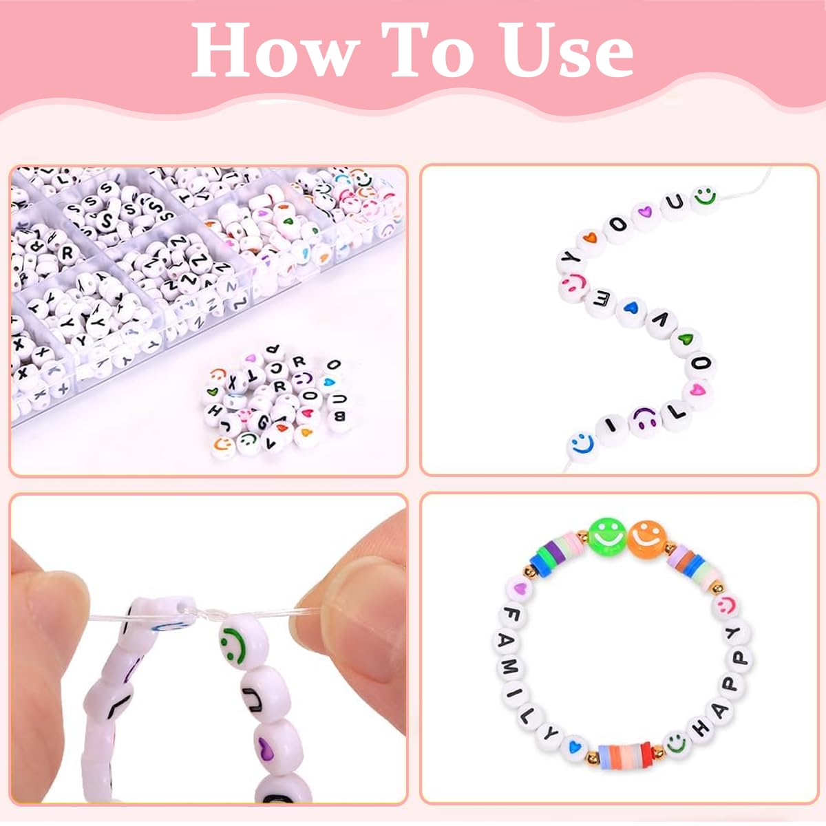 SANNIDHI 1400pcs Alphabet Beads for Bracelets Necklace, 28 Styles Letter Beads for Jewellery Making Kit, Colorful Acrylic Smiley Face Heart Bead for Jewelry Making DIY Crafts