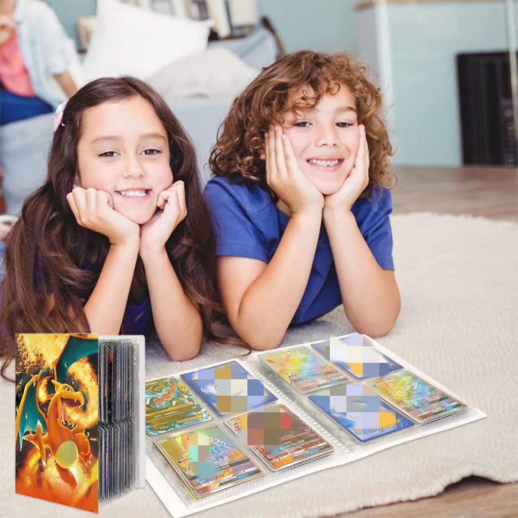 PATPAT Poke-mon Binder, Trading Cards Collector Album for 120 Poke-mon Cards Cartoon Prints Bag Poke-mon Cards Binder Poke-mon Collection Cards Pack Bag Gift for Kids Boys Girls-Fire (No Cards)