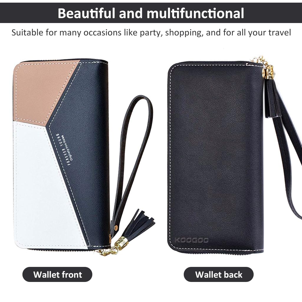 SANNIDHI Women's Long Wallet Tassel PU Leather Multi- Slots Girls Zipper Coin Large Purse Wallet for Women (Black)