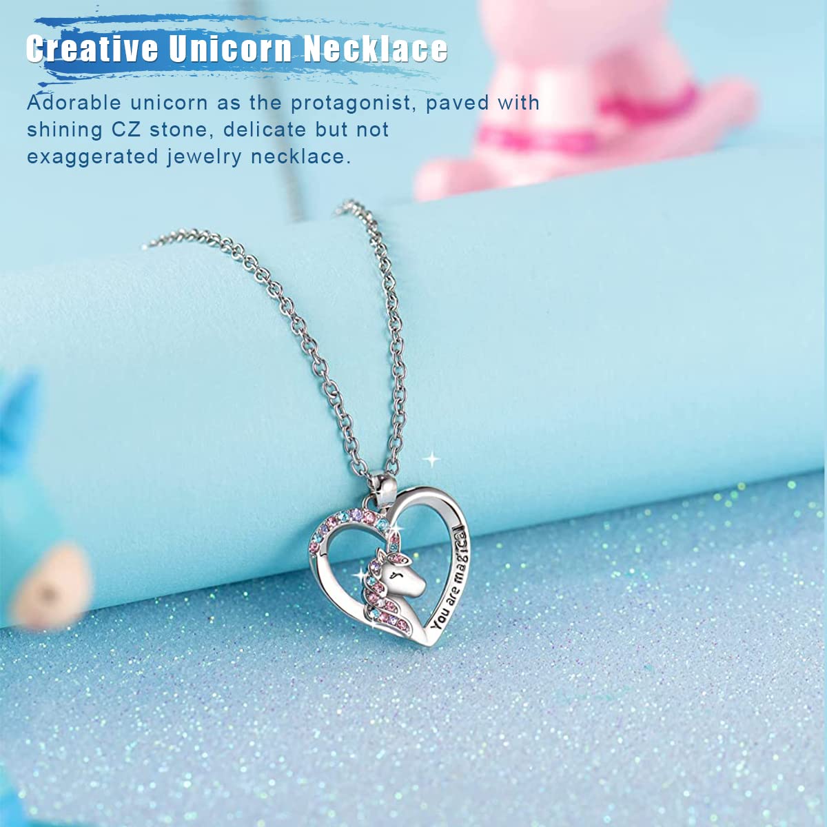 SANNIDHI Unicorn Pendant Chain for Girls Kids Stylish Long Lasting Alloy Plating Heart Necklace for Girls Fashion Neck Locket Chain Pendent for Girls Latest Pendent for Girls Gifting - 1