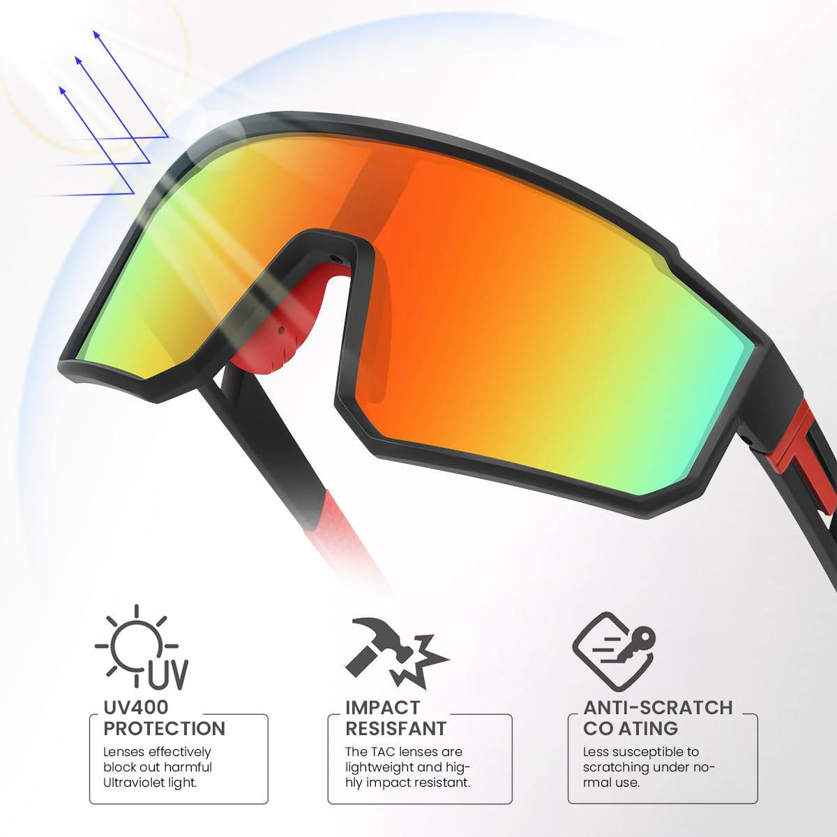 Proberos Fashion Polarized Sports Sunglasses UV400 Protection Sports Sunglasses Riding Polarized Sunglasses with Case Unisex Sports Sunglasses for Biking, Marathon, Motorcycling, Orange