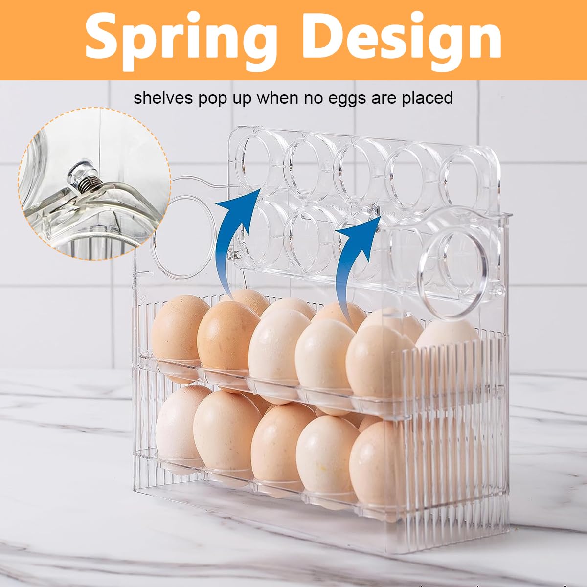 Supvox Egg Tray for Refrigerator, 30 Egg Storage Container, 3 Layer Egg Storage Container for Refrigerator Side Door, Large Capacity Egg Container, Clear Acrylic Egg Organizer, 26 * 10 * 20cm