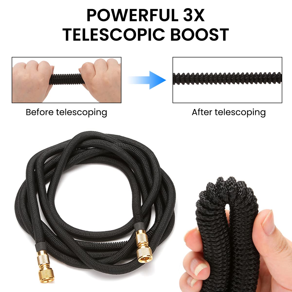 HASTHIP 15m/50ft Garden Hose with Pure Brass Spray Nozzle, Heavy Duty Expandable Garden Hose with 8 Function Nozzle and 3/4
