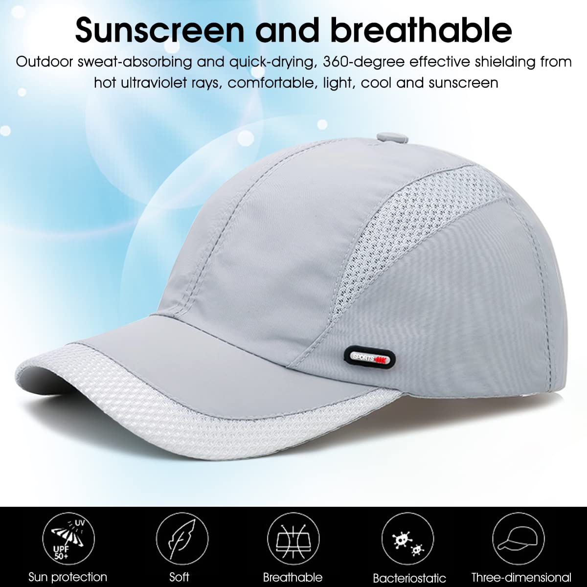 GUSTAVE Sports Caps for Men Summer Baseball Caps for Men Cap for Men Stylish Branded Stylish Cap for Shopping Fishing Outside Adjustable Buckle Closure(Light Grey)