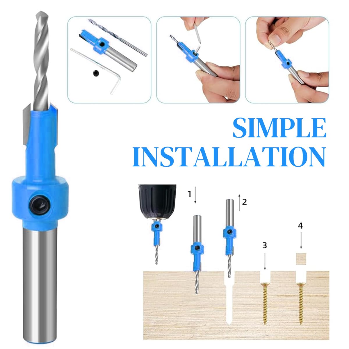 Serplex Manual Hole Punch Kit Heavy Duty Spring Loaded Hole Punch 10mm Hole Size Punching Tool for Wooden Edge Bands, Plastic Sheets, Paper, with Drill & Drill Stop Collar