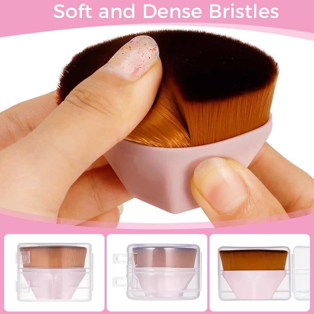 ZIBUYU Foundation Brushes for Makeup Kabuki Foundation Brush Flat Round Soft Face Brushes for Makeup, Brush for Foundation Liquid, Powder with Storage Case Cosmetic Brush Set, (Black & Pink) - 2