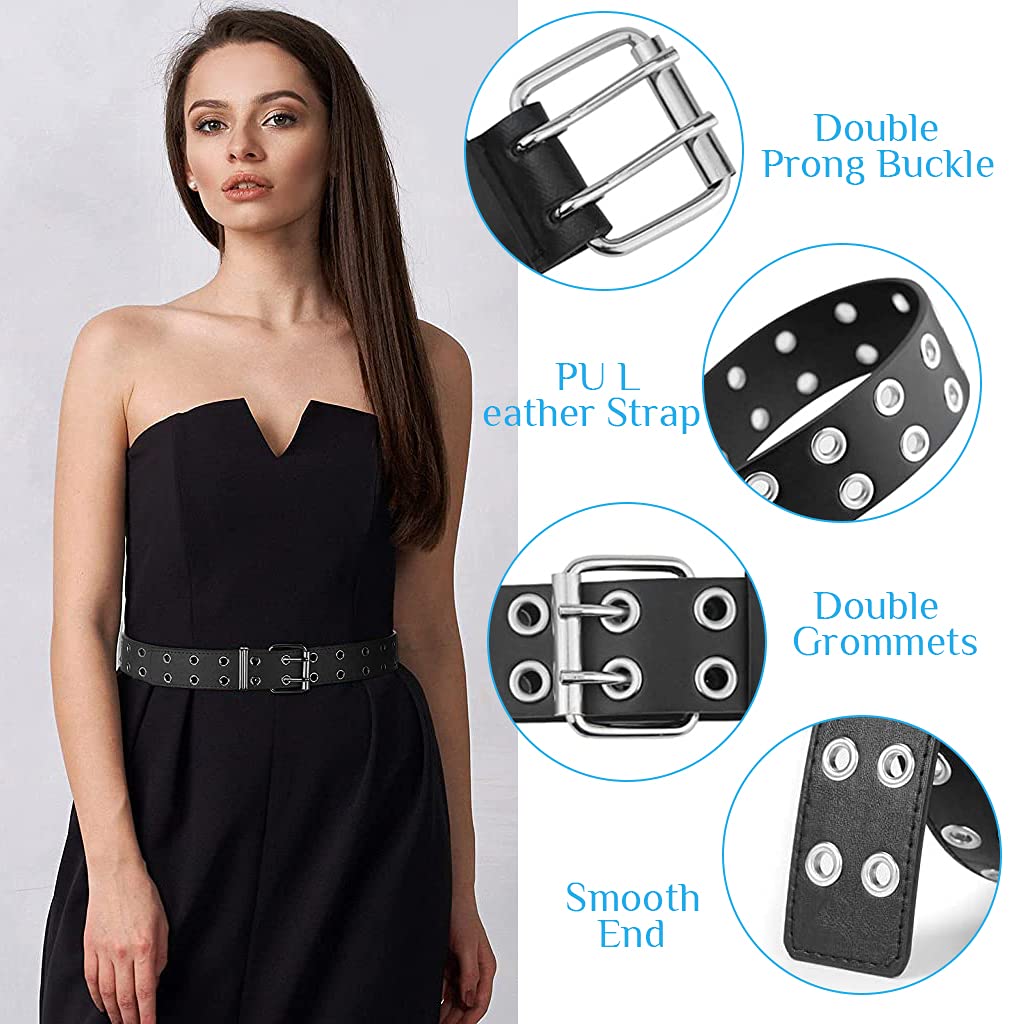 PALAY Belt for Women Gothic Leather Waist Belt For Women Punk Rock Grommet Jeans Party Body Jewelry Accessories for Women and Girls (Black 7, 1)