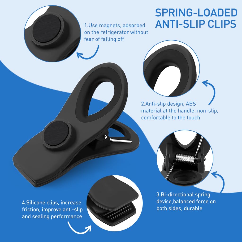 HASTHIP 6Pcs Magnetic Clips Utility Magnetic Food Bag Clips Office Kitchen Multi-purpose Magnetic Spring-loaded Clips Plastic Refrigerator Magnetic Organizer Clips Whiteboard Paper Holder Clips