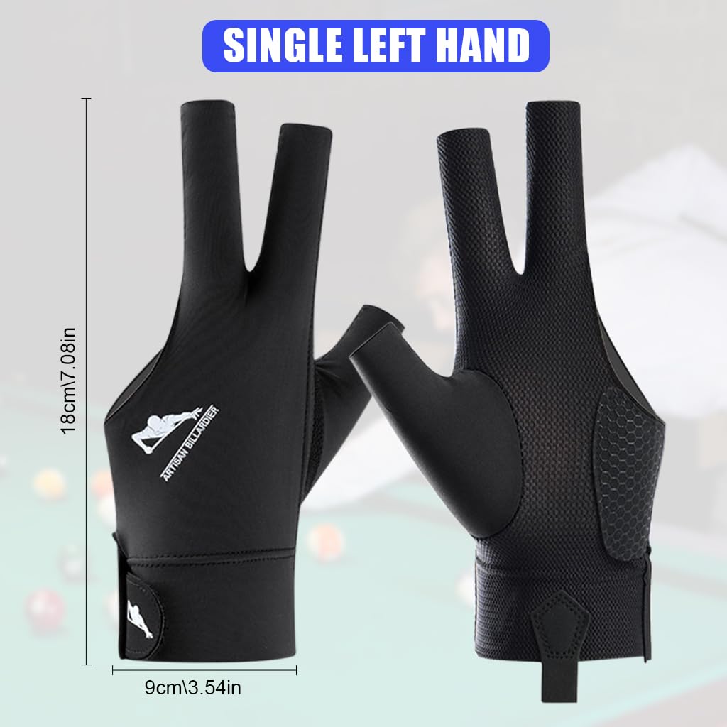 Proberos 1Pcs Snooker Pool Billiard Glove, Left Hand Billiard Glove Single Hand Professional Snooker Glove Breathable Snooker Glove Anti-slip Patch Design with Adjustable Wrist Strap