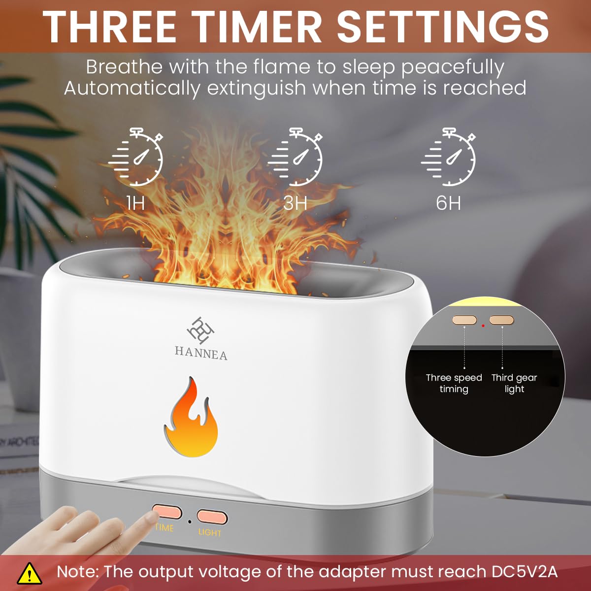 HANNEA Humidifier for Room Oil Aroma Diffuser Electric 200mL Aromatherapy Essential Oil Diffuser with Flame Light, Quiet Mist Humidifiers with Auto Shut-Off Protection for Home, Bedroom, Office