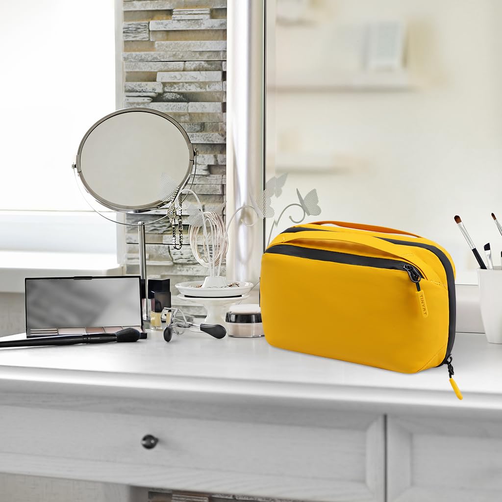 ZIBUYU Utility Pouch Bag Multi-layer Large Capacity Waterproof Organizer Zipper Pouch with Handle Multi-purpose Storage Pouch Travel Data Cable Organizer Bag Toiletry Bag, Yellow