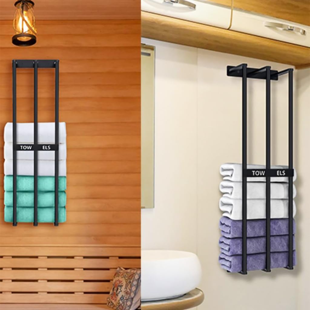 HASTHIP Towel Rack for Bathroom, Wall Mounted Towel Holder, Large Capacity 3 Bar Towel Racks, Bathroom Towel Storage, Metal Bath Towel Holder for Folded Large Towel Washcloths, 28'' x 7.9'' (Black)