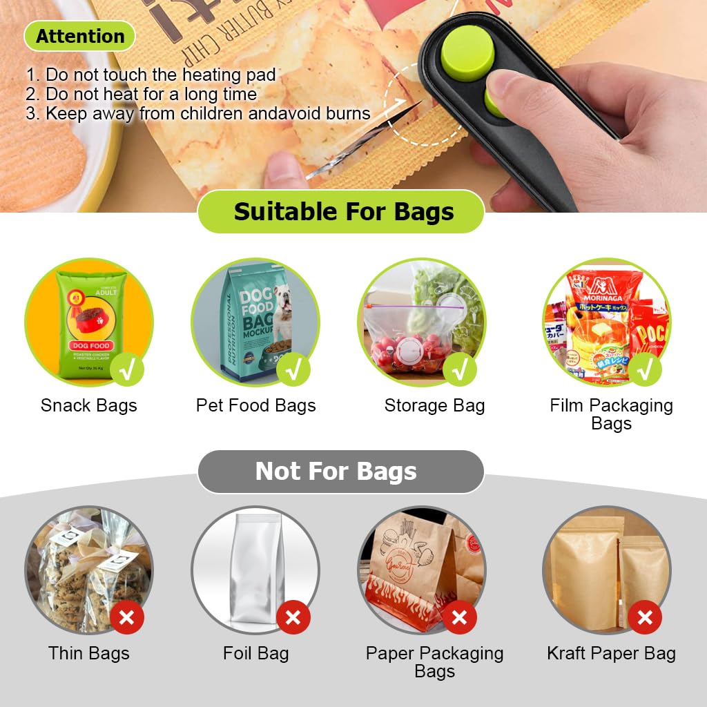 HASTHIP USB Bag Sealer, 2 in 1 Hot Bond Sealer with Cutter, Magnet Bag Sealer, Mini Bag Sealer Rechargeable Bag Sealer for Chips Bag, Snack Bag, Suitable Various Food Bag