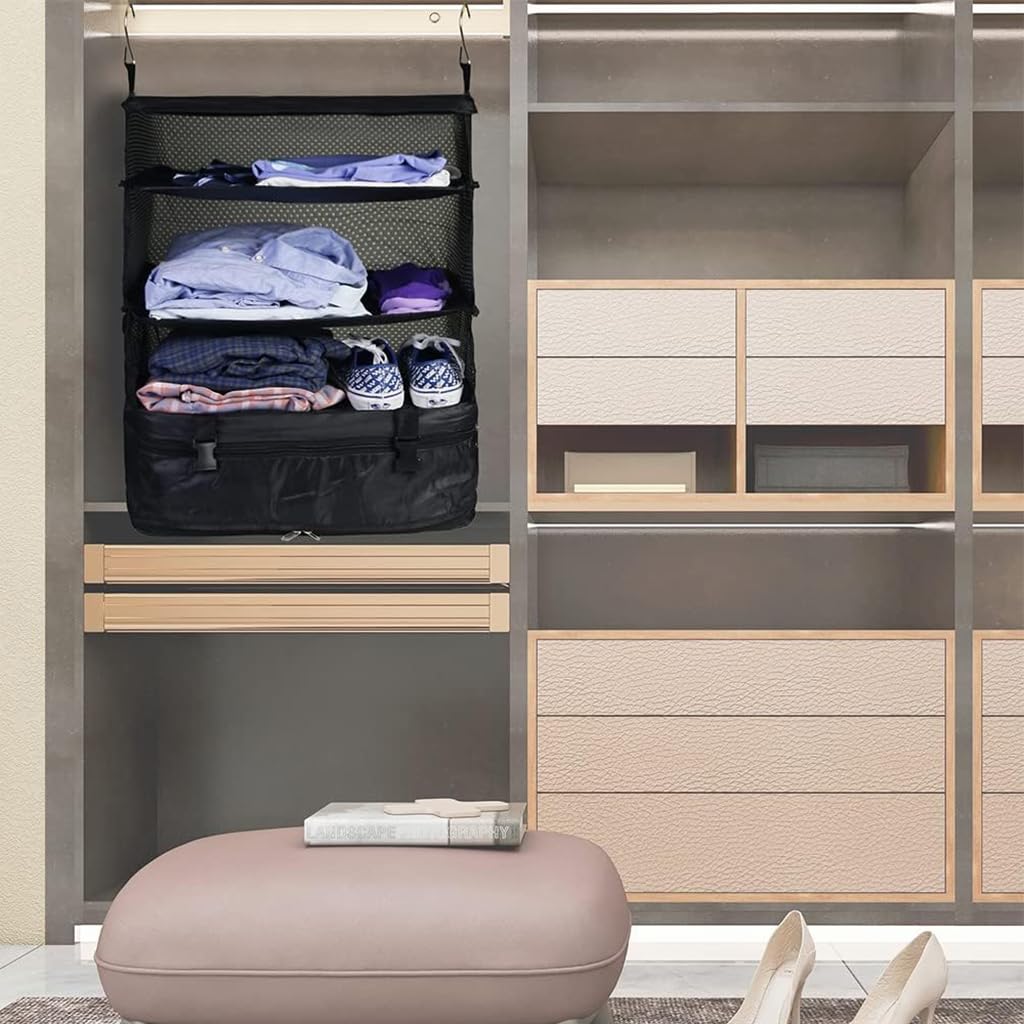 HASTHIP Wardrobe Hanging Organizer Multilayer Clothes Organizer for Wardrobe Folding Travel Hanging Organizer with Zipper Pouch Space Saving Wardrobe Clothing Organizer Bag