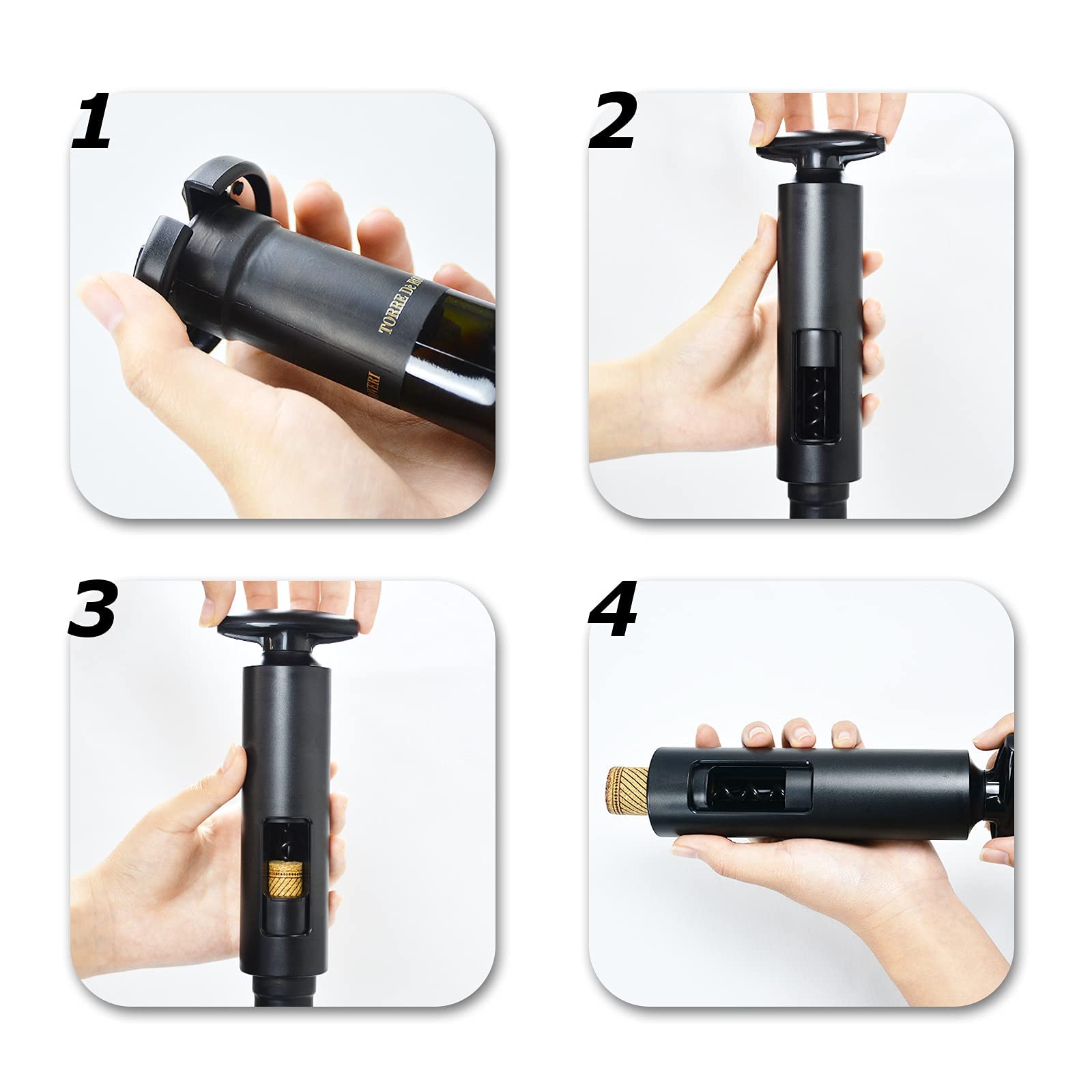 HASTHIP® Black Reusable ABS T Shape Handle Manual Wine Bottle Opener Corkscrew with Foil Cutter for Home,Kitchen,Party,Restaurant,Bar Without Charing
