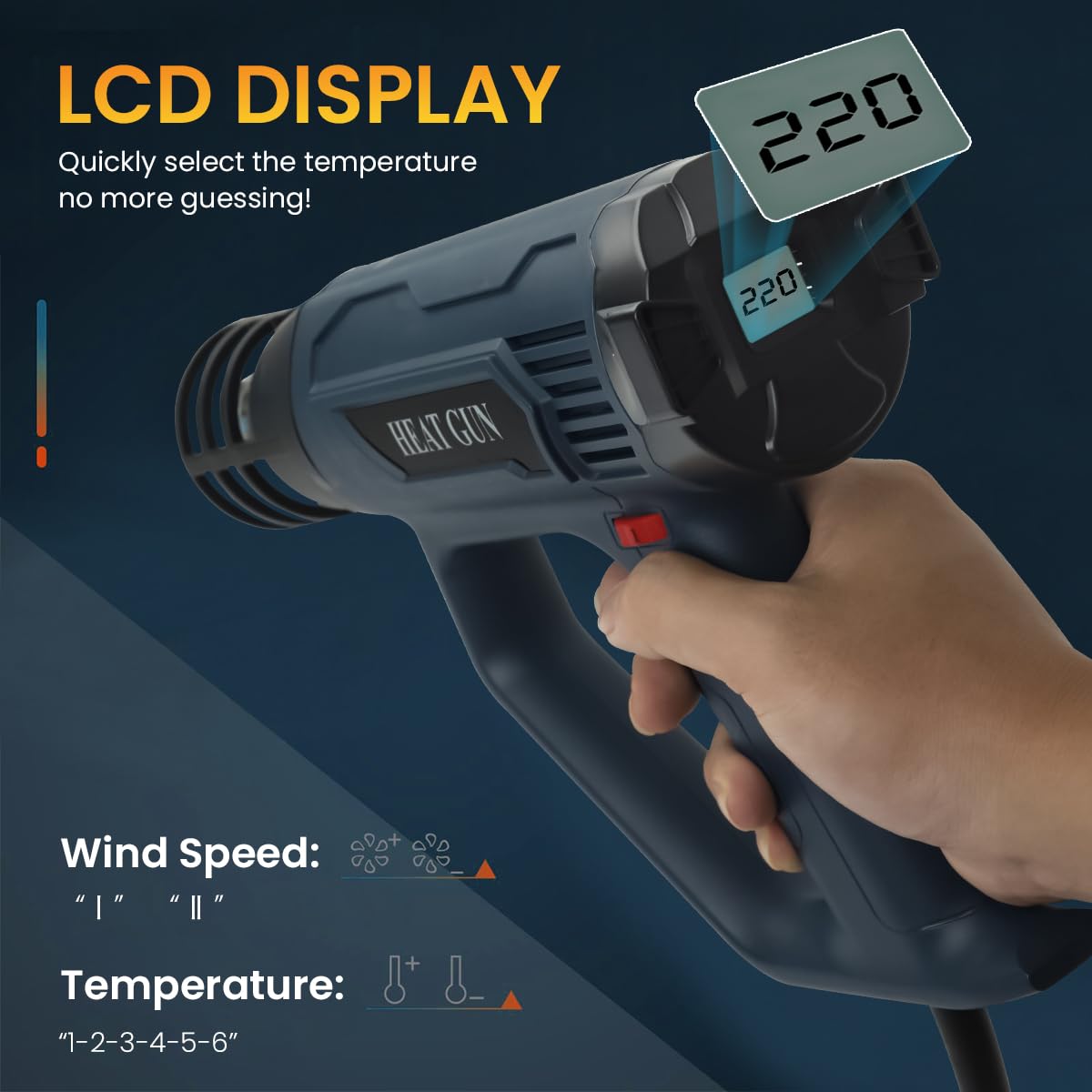 Serplex® 2500W Electric Heat Gun LCD Display Electric Heat Gun Variable Temperature 50-550 Fast Heating Hot Air Gun, Overload Protection for Shrink Wrap, Soften Paint, Bend Plastic Pipes and More