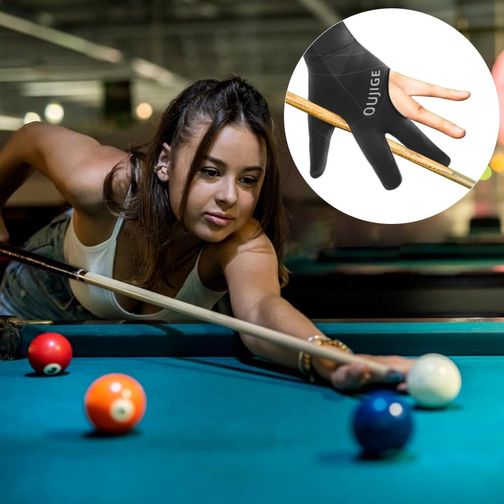 Proberos 1Pcs Billiard Glove Left Hand Full Finger Billiard 3-Finger Glove Single Hand Professional Snooker Glove Breathable Snooker Glove Anti-Slip Patch Design Unisex Billiard Glove