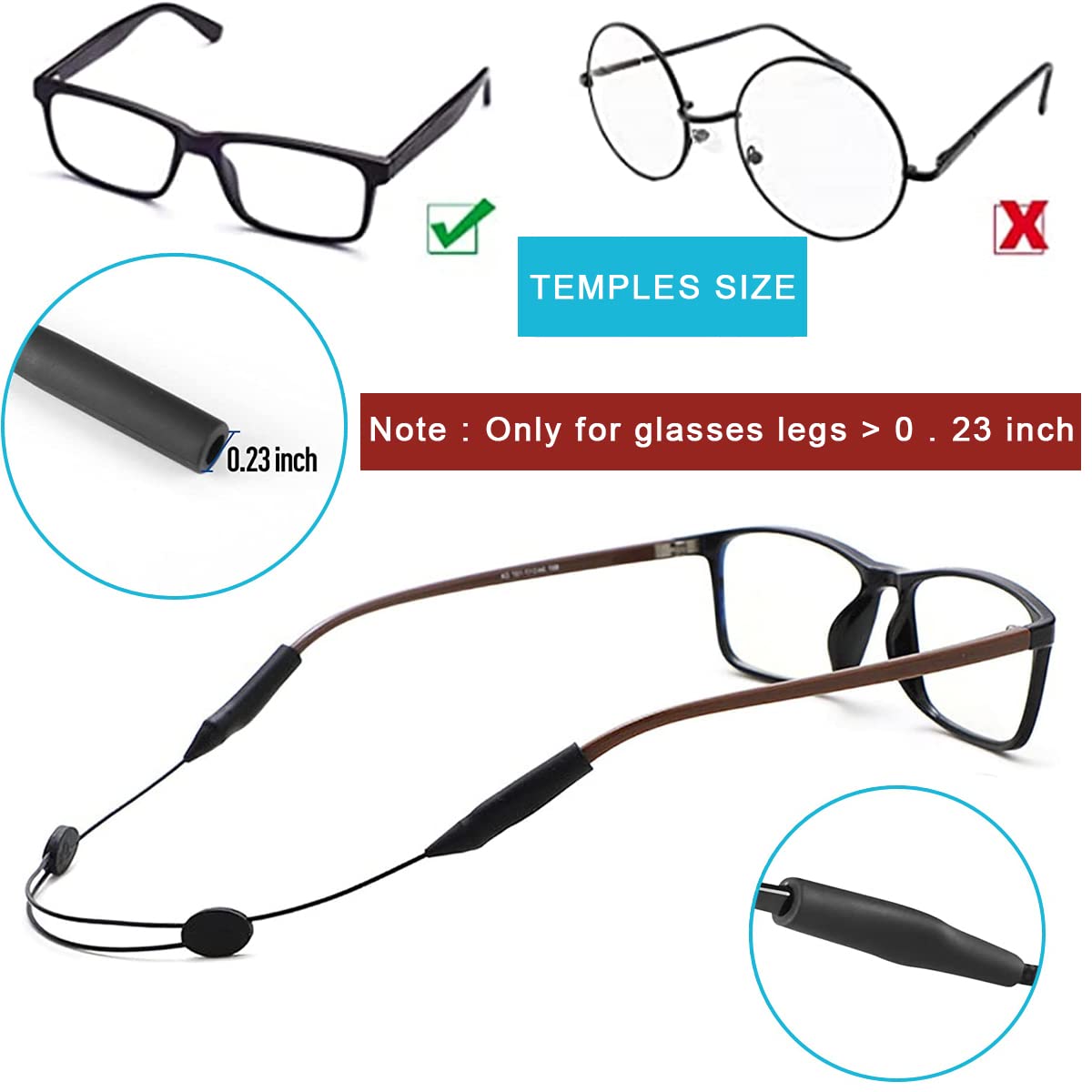 HASTHIP 3pcs Adjustable Eyeglasses Straps, Anti-Slip No Tail Glasses Strap Retainer, Sports Sunglasses Strap, Silicone Eyewear String Holder Chain for Women Men Boy Girl