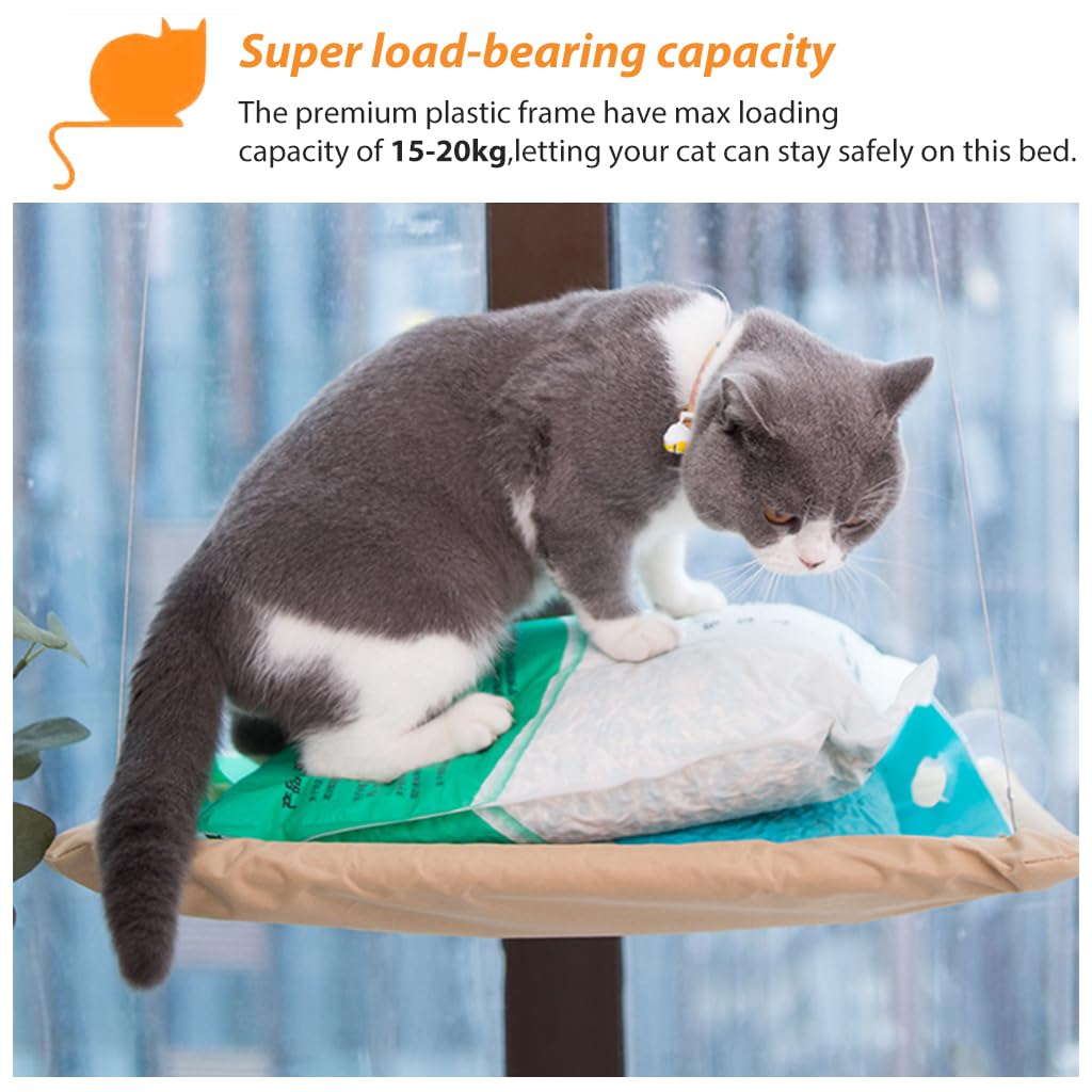 Qpets Cat Bed, Cat Hammock 30 * 54cm Cat Hammock Cozy Cat Hammock with Upgrade Safe Suction Cup, Cat Hammock for Resting Napping Cat Hanging Hammock on Wall, Window, Balcony, Bedroom