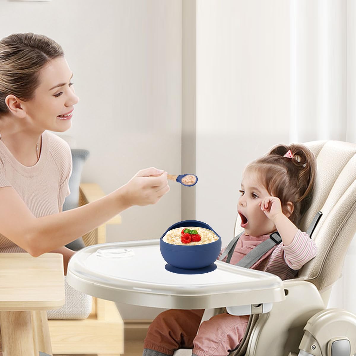 SNOWIE SOFT Silicone Bowl for Baby with Spoon & Fork, Suction Feeding Bowl, BPA Free Baby Bowls, Baby Weaning Supplies, Non-Slip Suction Unbreakable Feeding Bowl for Baby/Toddler/Kids, Easy to clean