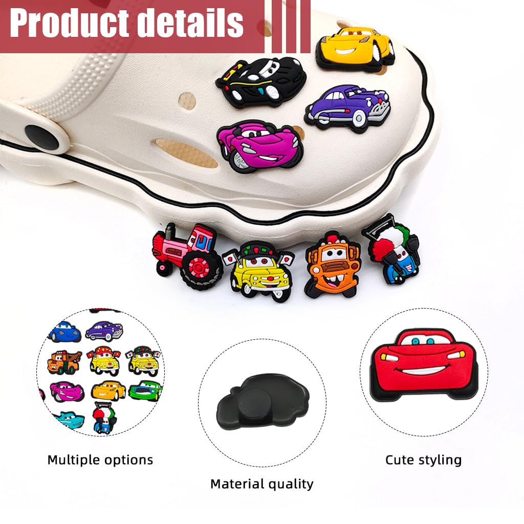 HASTHIP 20pcs Car Shoe Charms for Clog Sandals Shoes DIY Decoration, Cartoon HyperCar Shoes Charm MegaCar PVC Race Cute Clog Pins for Boys Holiday Birthday Gifts Party Favor