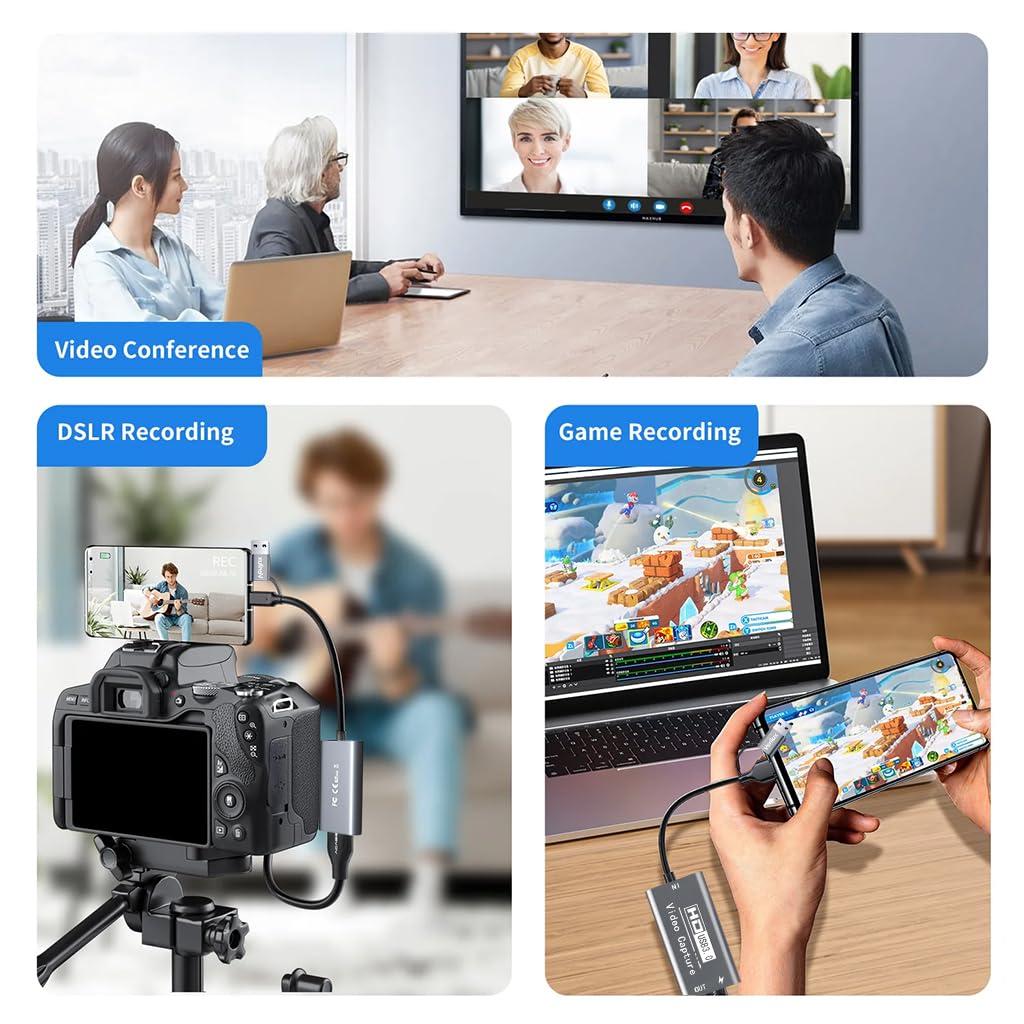 Verilux HDMI to USB Video Capture Card 2 in 1 HDMI to USB/USB C Video Capture Card Supports 100W PD & 4K 1920 * 1080@60Hz Universal HDMI to USB Adapter Switch, PS5/4, Live Broadcast, Gaming