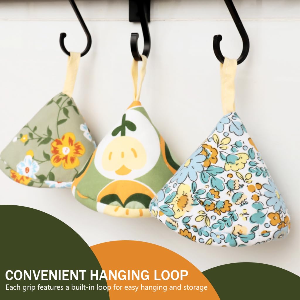HASTHIP 3Pcs Kitchen Pot Ear Grips Pot Lid Handle Mitts Creative Print Cone-shaped Insulation Grips for Pots Heat Resistant Anti-slip Cone Shaped Insulation Grips with Loop