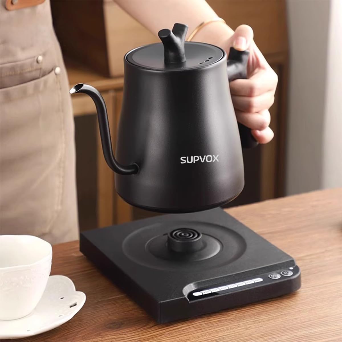 Supvox Gooseneck Electric Kettle for Hot Water Kettle with Temperature Control 1 Liter Hot Water Boiler for Home 1000W Electric Tea Maker Machine with 7 Temperature Button for Pour Over Coffee