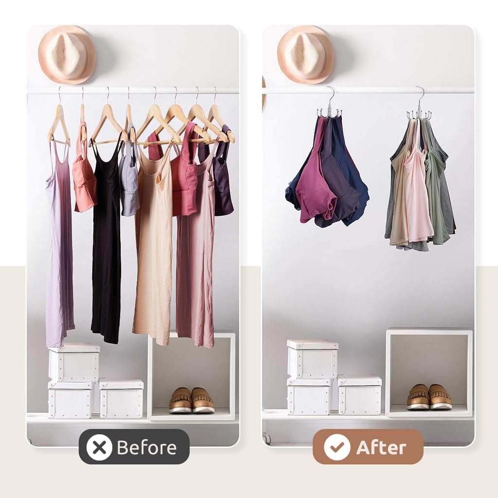 HASTHIP Tank Top Hanger, Tie and Belt Hanger Scarf Tie Rack Holder Hook, 8-Claw Top Hanger Organizer Holder Space Saving Wardrobe Organizer for Tank Tops, Bra, Underwear, Tie, Belt,