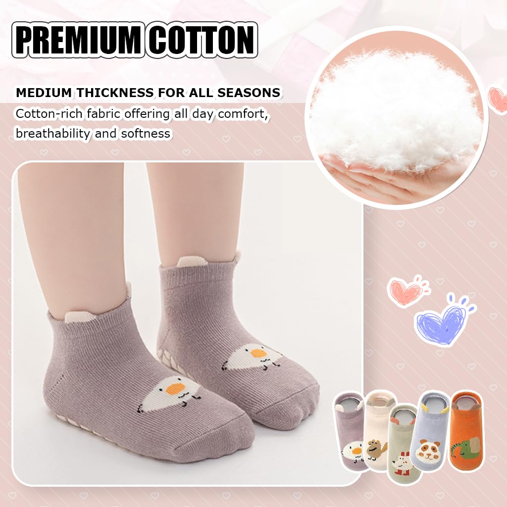 SNOWIE SOFT 5 Pairs Baby Socks Set, Antislip Socks for New Born Baby 1-3 Years, Non Slip Grip Ankle Socks with Non Skid Soles for Infants Socks for Toddler Girls Boys 12-36 Month Baby Shower Gifts