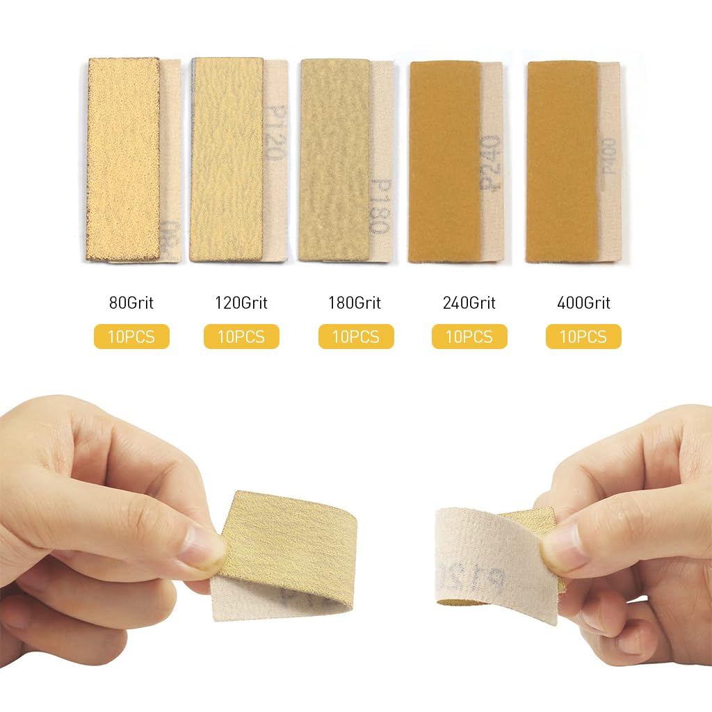 Serplex 50 Sheet Sandpaper Strips & Sandpaper Holder Hook and Loop Sandpaper Strips Mixed Grit Sandpaper Strips 80 to 400 Grit Sandpaper Strips for Wood Working, Polishing
