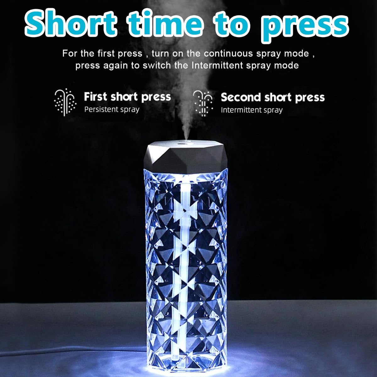 HASTHIP LED Crystal Humidifier 1000ml USB Essential Oil Diffuser with 7-Color Light Cool Mist Humidifier with 2 Misting Modes, Waterless Shut-Off Function,