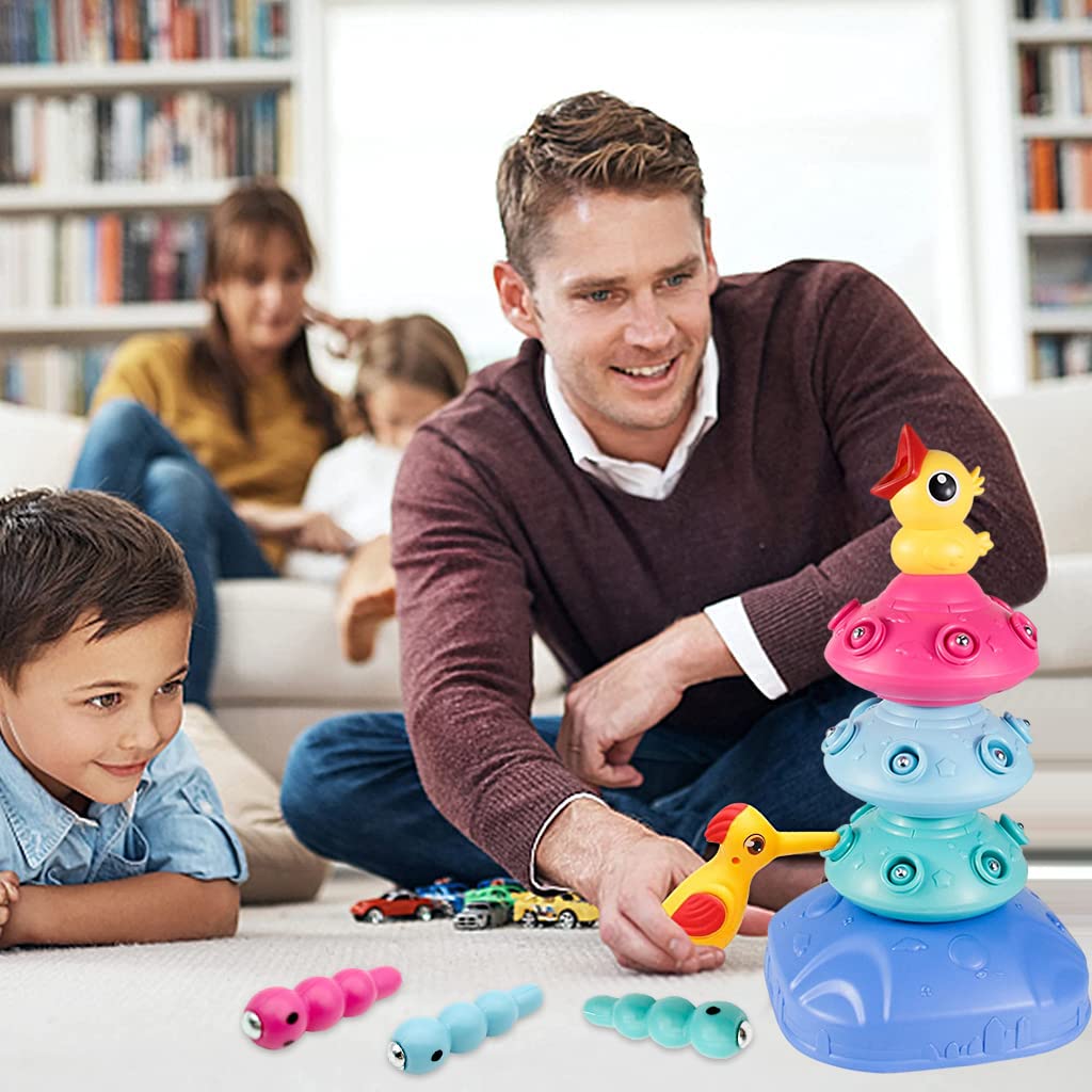 PATPAT Stacking Toy Magnetic Toys for Kids Fine Motor Skill Toys for Kids Electric Rotatable Toddler Woodpecker Catch and Feed Game, Bird Caterpillars Toy Set Montessori Toys for 3 Year Old Boy