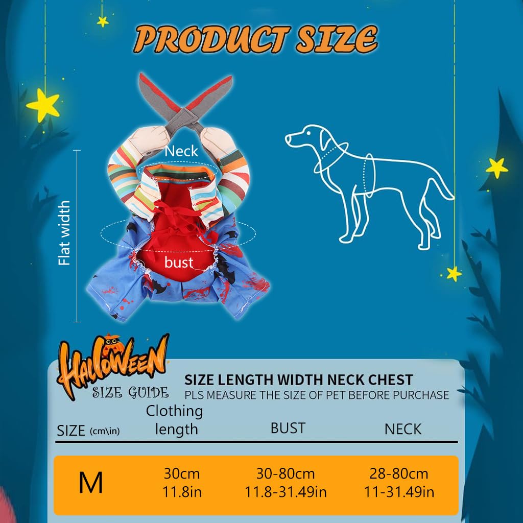 Qpets Dog Halloween Costume, Funny Rainbow Clown Costume Spooky Scissors-man Cosplay Dressing Costume Halloween Party Costume for Small Dogs, M