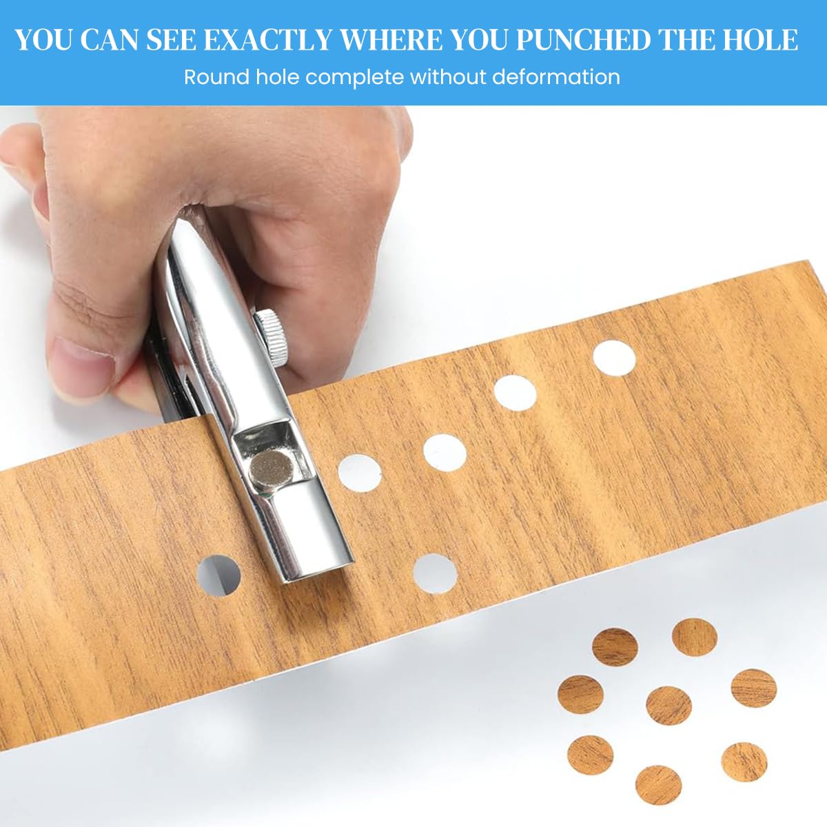 Serplex Manual Hole Punch Kit Heavy Duty Spring Loaded Hole Punch 10mm Hole Size Punching Tool for Wooden Edge Bands, Plastic Sheets, Paper, with Drill & Drill Stop Collar