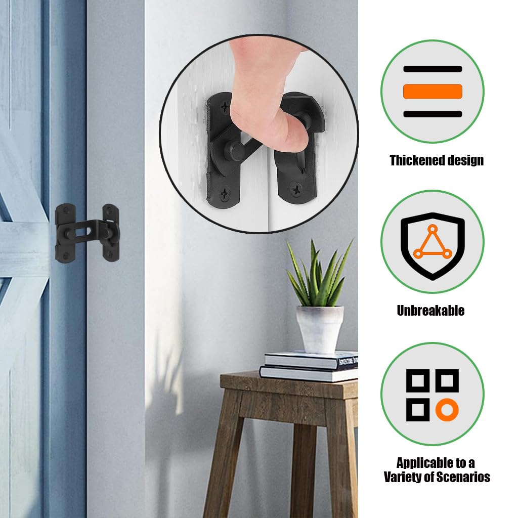 HASTHIP 2 Pcs Cupboard Lock Stainless Steel 90° Door Buckle Bolt Barn Door Lock Right Angle Latches Bar Latch Safety Door Lock for Door, Fence, Cabinet, Chicken Coop, 2.4 inches (Black)