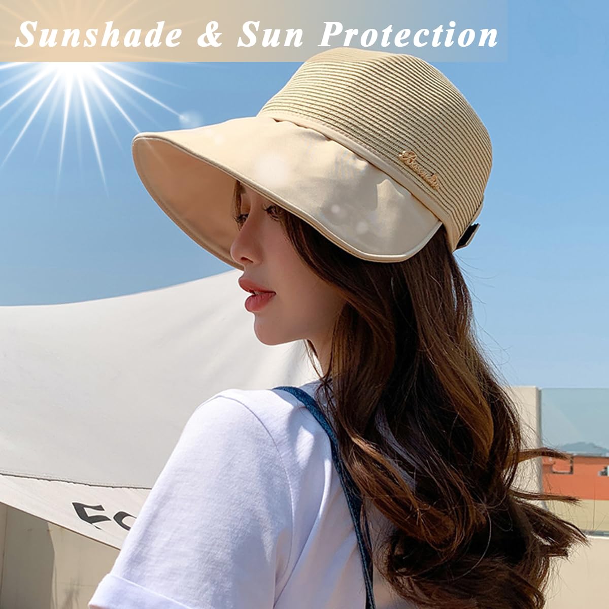 PALAY Straw Hat for Women Summer Wide Brim Sun Hats for Women Elegant Beach Hat for Women UV Protection Cap Summer Hats for Women - Breathable, Beige