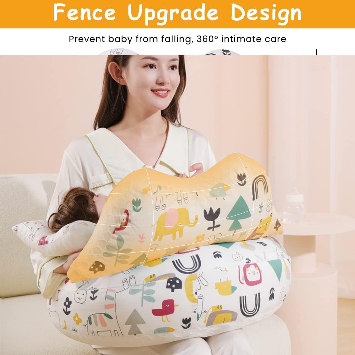 SNOWIE SOFT Baby Feeding Pillow for Breastfeeding, Nursing Pillow with Infant Support Cushion, Multi-Purpose Nursing Pad with Removable Neck Belt for Mom Baby Skin Friendly, Fabric, Polyester;Cotton