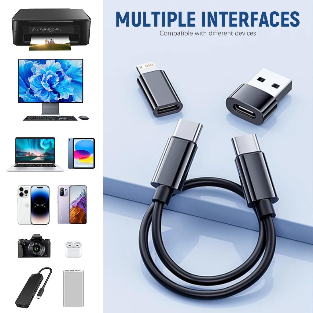 ZORBES All in One 60W USB Type C Fast Charging Cable Set Watch Wireless Charger USB C To Tpye C Fast Charging Cable Compatible with iPhone, iPad, iWtach, Mobile, Tab