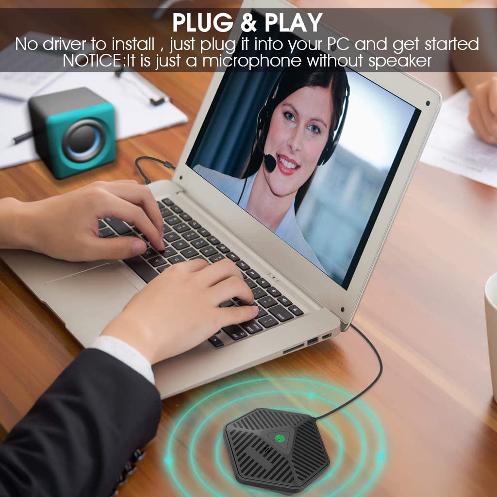 Verilux Conference USB Microphone for PC Laptop, Plug & Play Noise Cancellation Condenser Mic with 360° Omnidirection, Portable Condenser Microphone with Mute Key for Skype Online Class Windows Mac OS