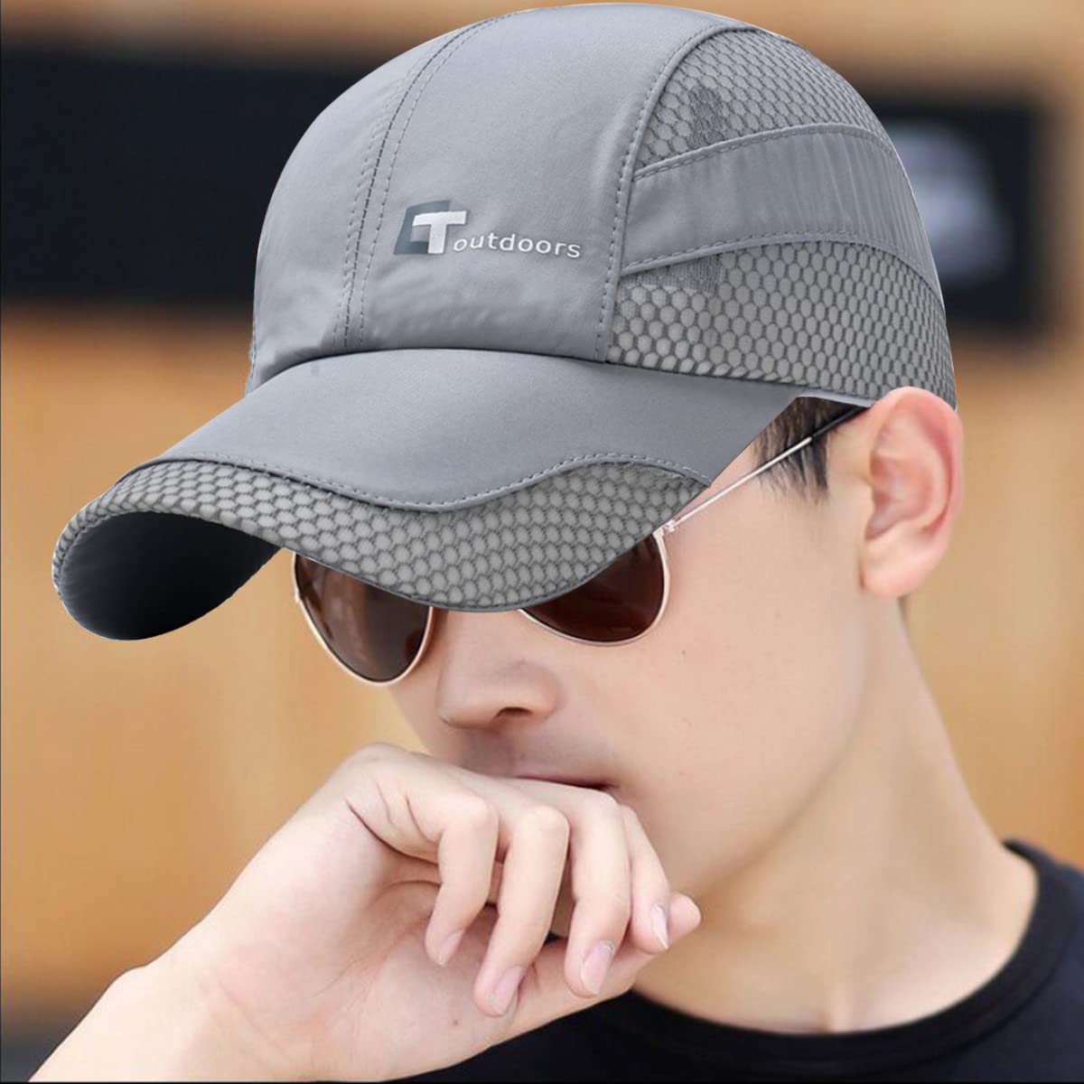 GUSTAVE Sports Caps for Men Summer Baseball Caps for Men Cap for Men Stylish Branded Stylish Cap for Shopping Fishing Outside Adjustable Buckle Closure(Grey)