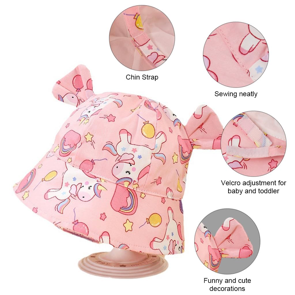 SNOWIE SOFT Baby Sun Hat Wide Brim Bucket Hat for Todders, Breathable Hat with Chin Strap Cover for Age 1-2, Cartoon Summer Hat Outdoor Hat with Whistle for Spring Summer, Beach Hat for Girl