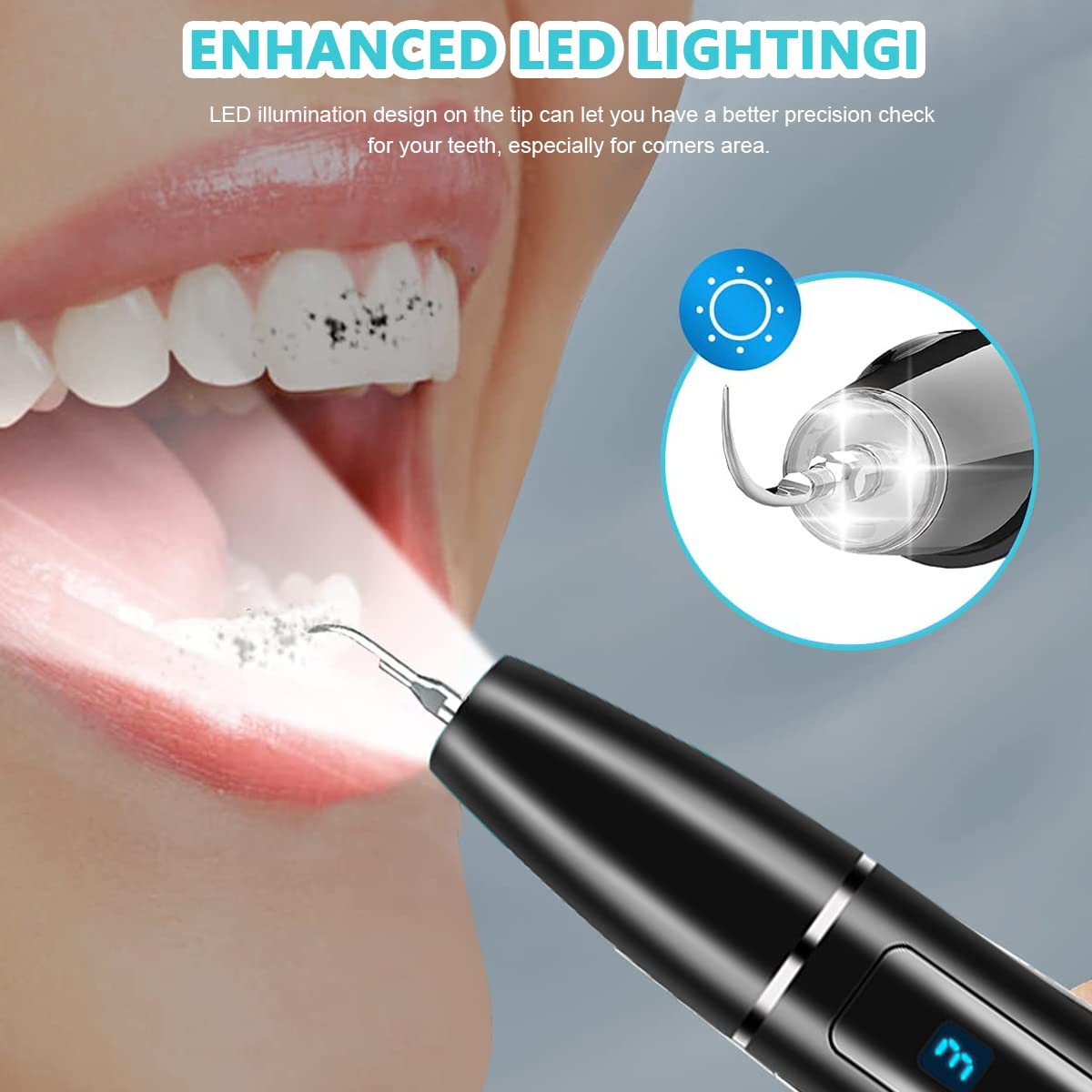 HANNEA Teeth Whitening Kit Electric Tartar Remover with LED, Teeth Stain Remover with 3 Working Modes, Teeth Cleaning Kits With 4 Stainless Steel Bits, Oral Mirror, Home Dental Care