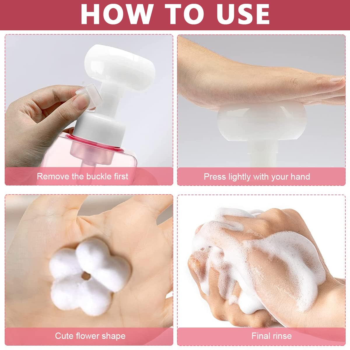 MAYCREATE 2 Pack Foaming Soap Dispenser for Bathroom Kitchen, Empty Flower Foam Liquid Hand Soap Refill Bottle, 300ml BPA Free Plastic Press Container (Foaming Soap Only)