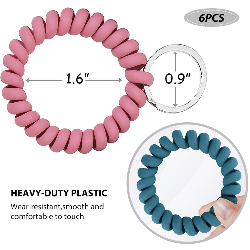PALAY 6pcs Stretchable Wristband Keychain, Spiral Coil Wristlet Keychain, Flexible Wrist Key Chains, Anti-Lost Key Holder Key Ring Bracelet for Sauna, Gym, Pool, ID Badge, Outdoor Sports